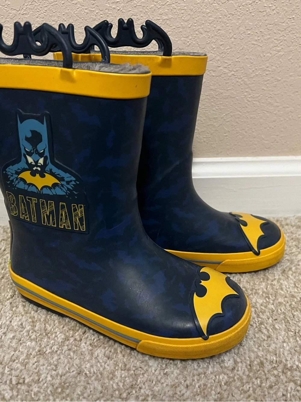 Western Chief Kids Batman Navy and Yellow Rain Boots